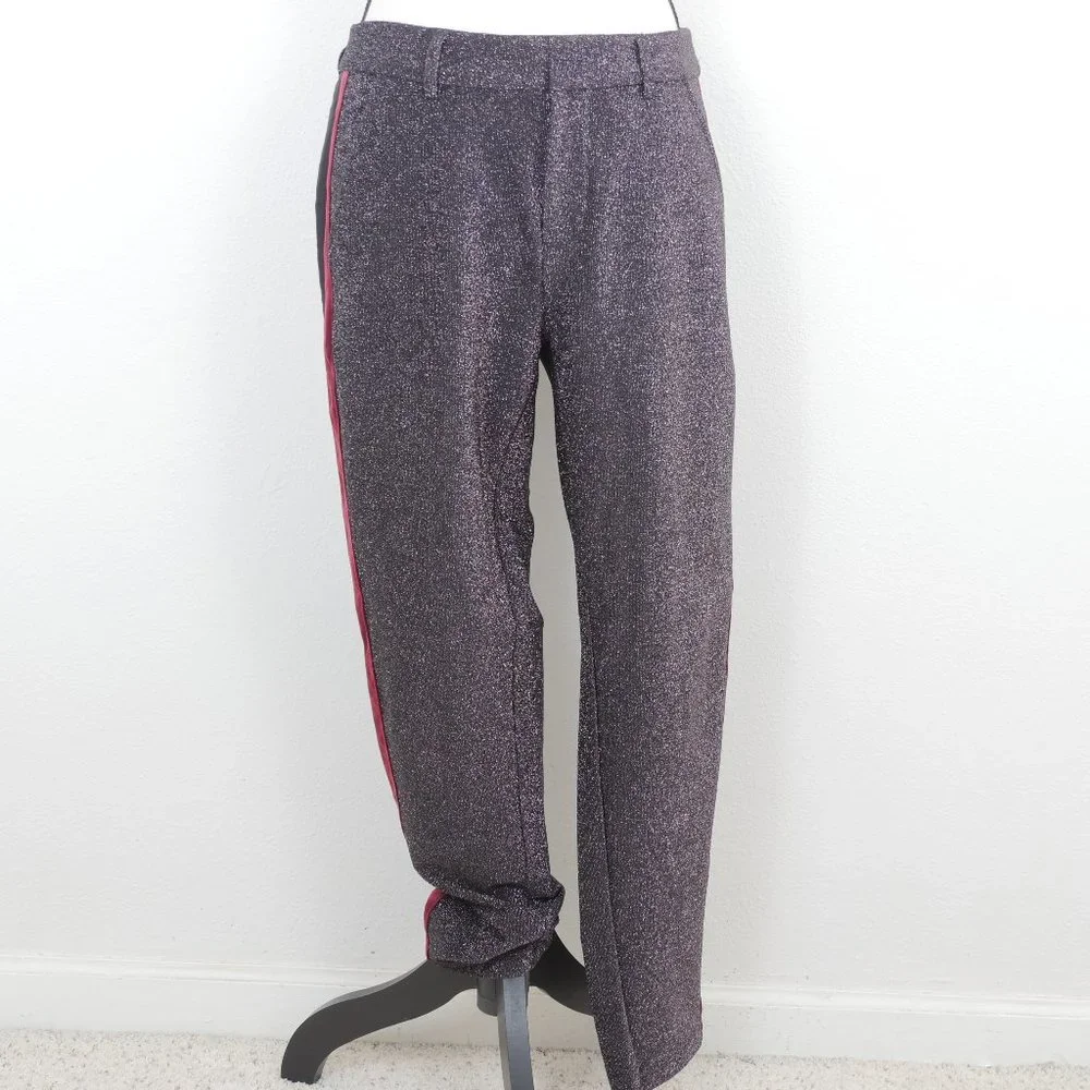 Scotch & Soda Black Red Wine Side Stripe Metallic Glitter Low Rise Size SZ Pant - Picture 2 of 16